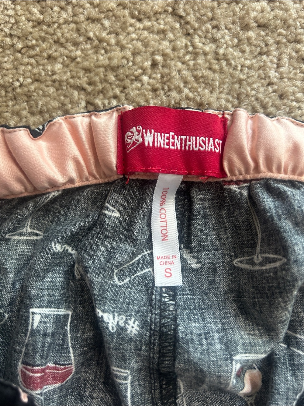 Women’s Black Wine Print Pajama Pants with Pink Tie - Picture 4 of 4